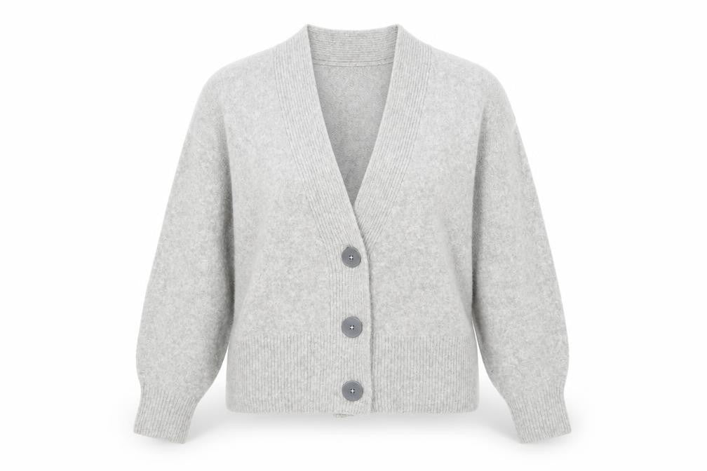 Marks & Spencer Women Grey L V-Neck Button Knit Cardigan