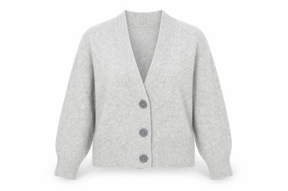 Marks & Spencer Women Grey L V-Neck Button Knit Cardigan