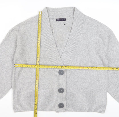 Marks and Spencer Women Grey L V-Neck Button Knit Cardigan