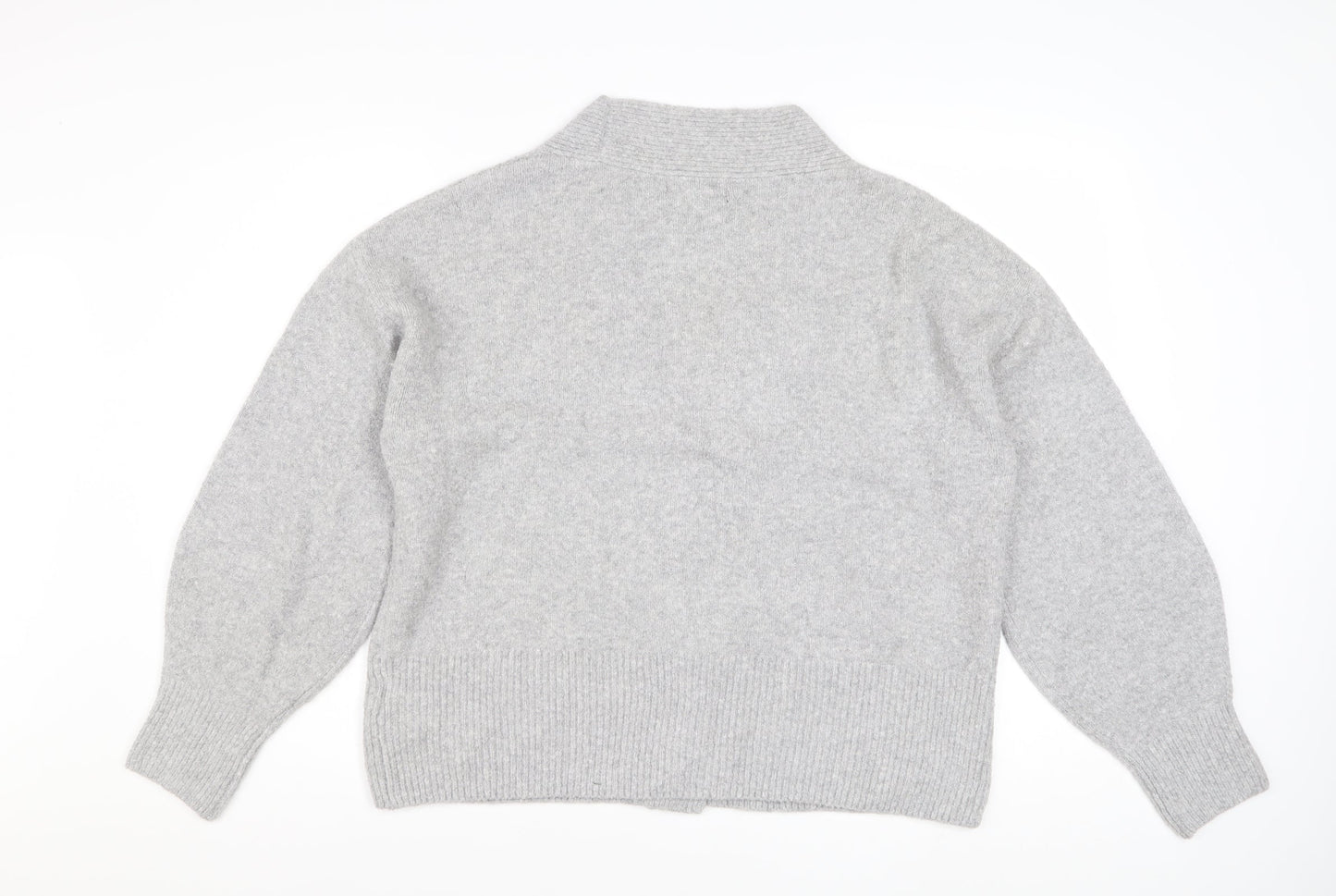 Marks and Spencer Women Grey L V-Neck Button Knit Cardigan