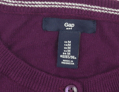 Gap Womens Purple Cotton Crew Neck Button Cardigan Size M
