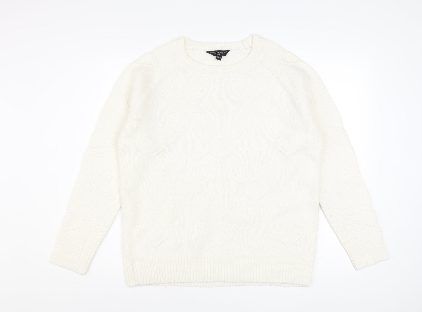 Dorothy Perkins Women’s Ivory Heart Knit Pullover Jumper UK 10
