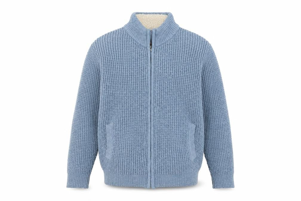 Cotton Traders Men's Blue Full Zip Chunky Knit Jumper Size S