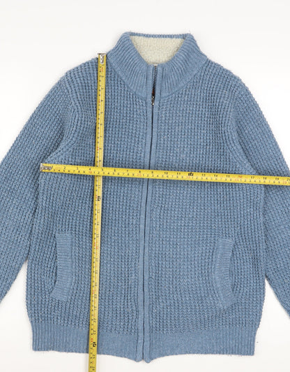 Cotton Traders Men's Blue Full Zip Chunky Knit Jumper Size S