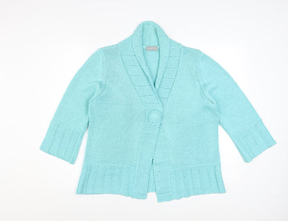 Marks and Spencer Women Blue Cardigan L Knit Acrylic 3/4 Sleeve