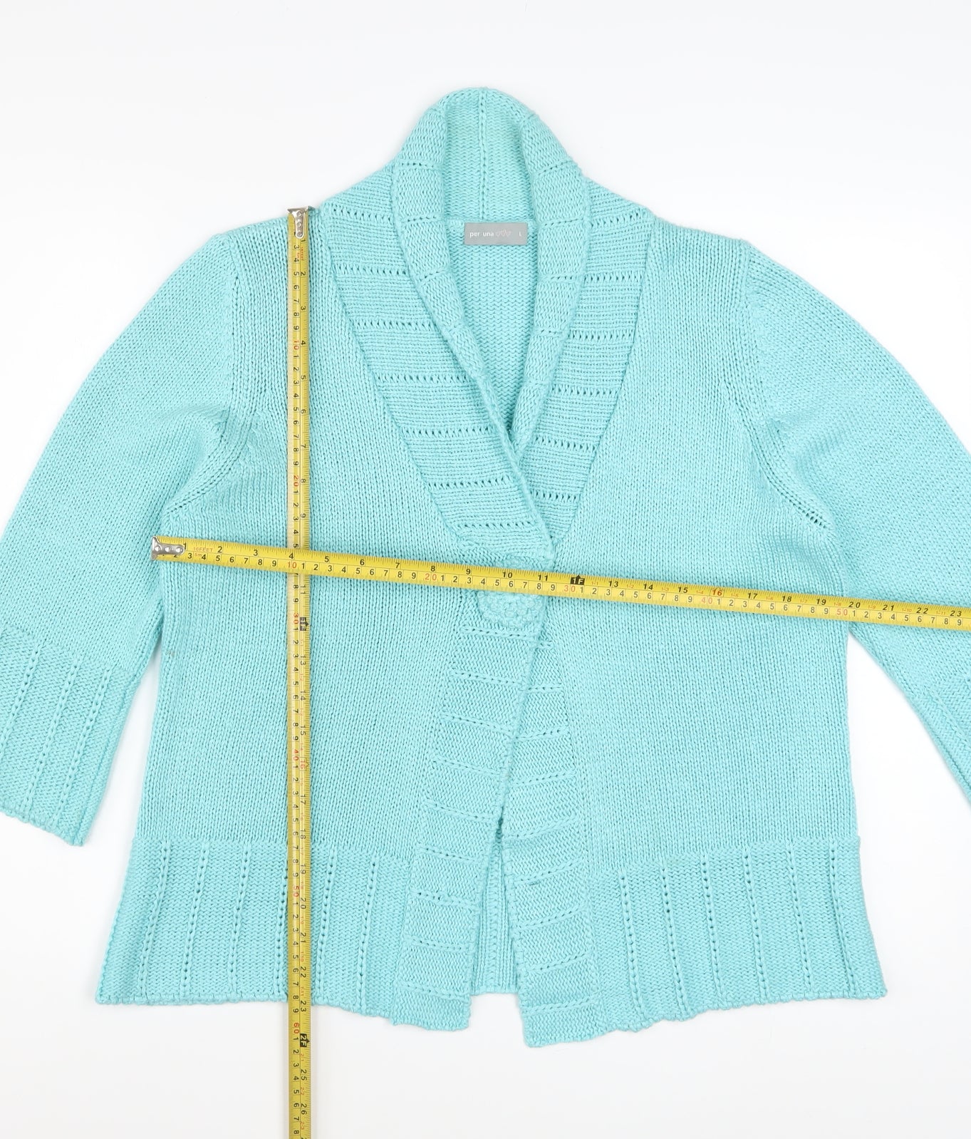 Marks and Spencer Women Blue Cardigan L Knit Acrylic 3/4 Sleeve