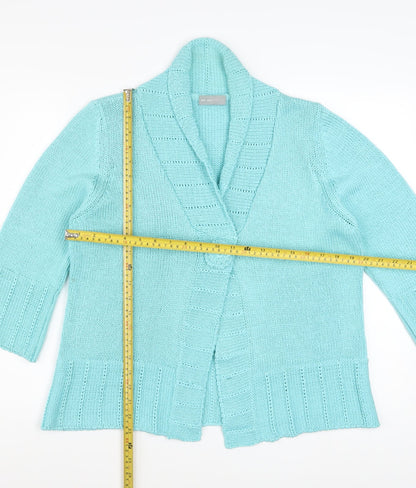 Marks and Spencer Women Blue Cardigan L Knit Acrylic 3/4 Sleeve