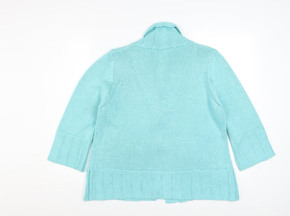 Marks and Spencer Women Blue Cardigan L Knit Acrylic 3/4 Sleeve