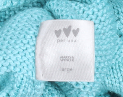 Marks and Spencer Women Blue Cardigan L Knit Acrylic 3/4 Sleeve