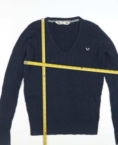 Crew Clothing Co. Women's Blue V-Neck Cable Knit Jumper Size 14