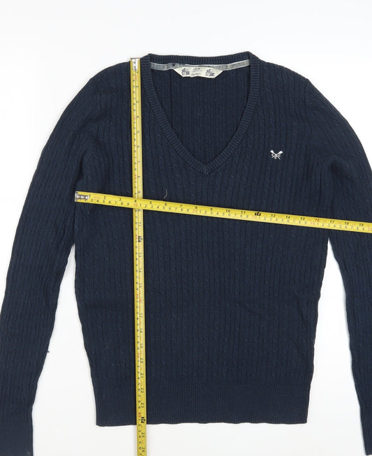 Crew Clothing Co. Women's Blue V-Neck Cable Knit Jumper Size 14