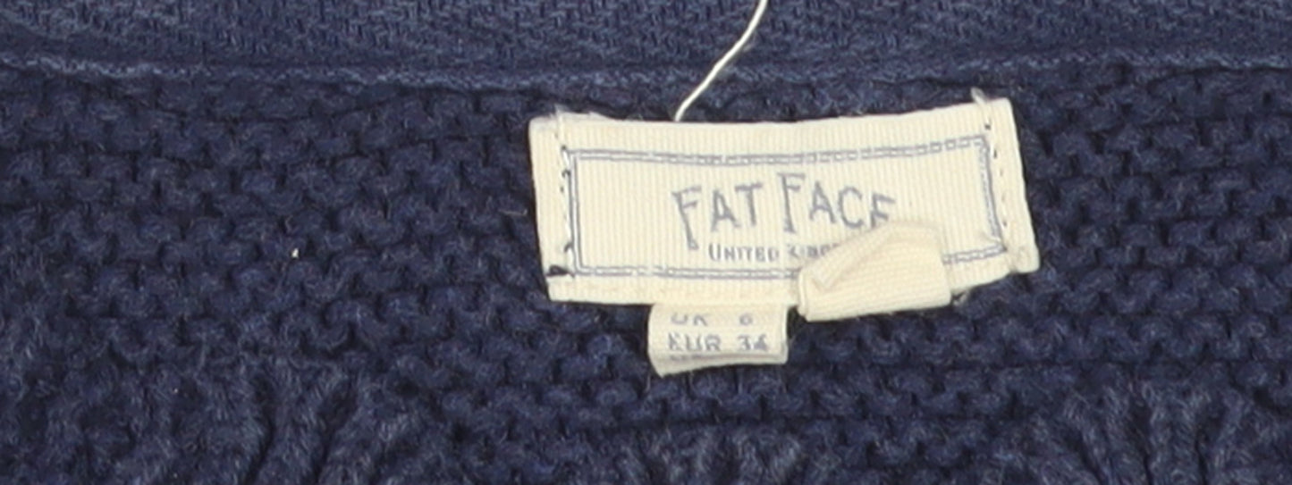 Fat Face Women's Blue Cotton Chunky Knit Jumper Size 8