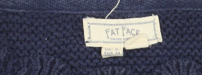 Fat Face Women's Blue Cotton Chunky Knit Jumper Size 8