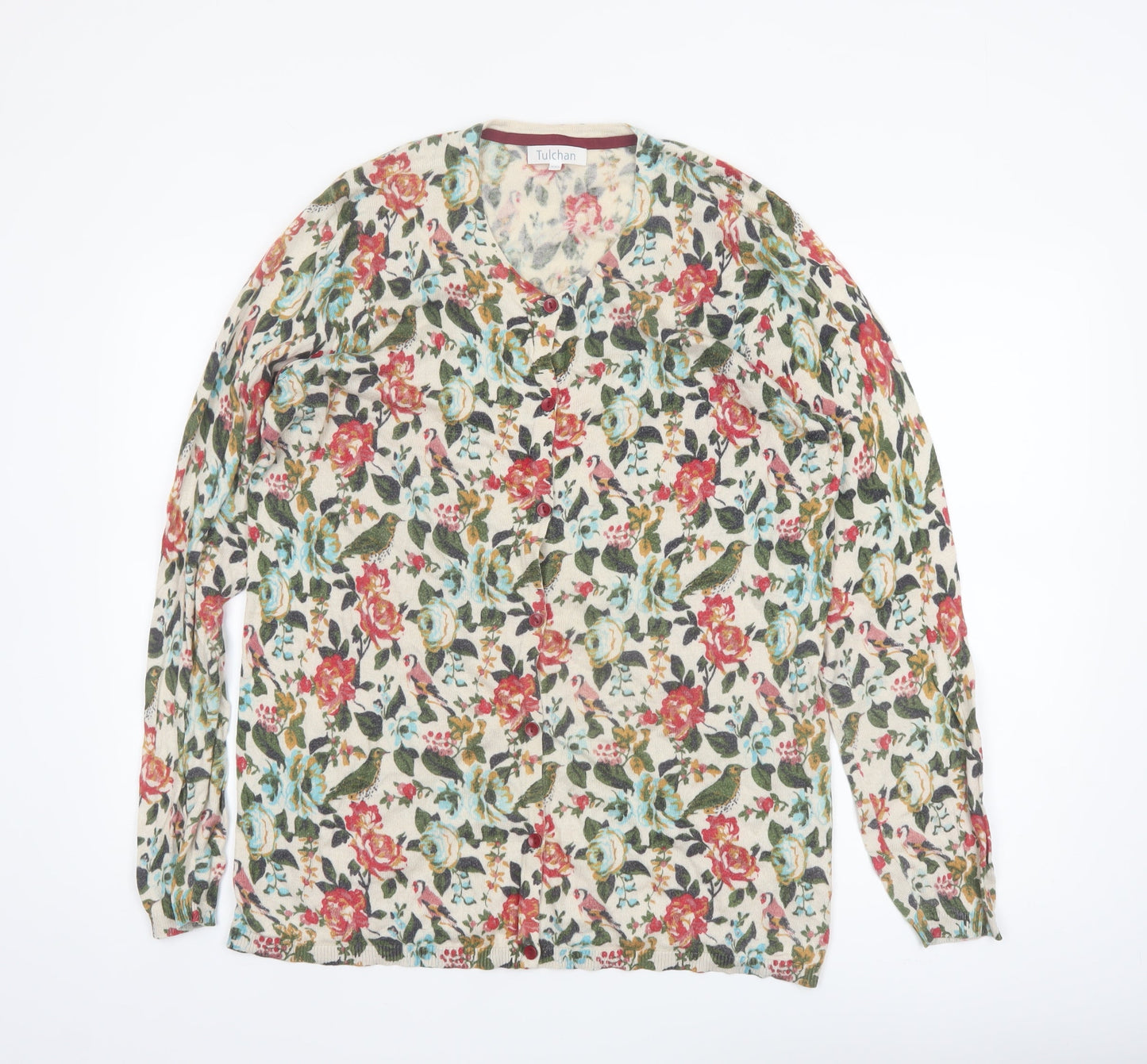 Tulchan Womens Multicoloured XXL Floral Bird Print Cardigan