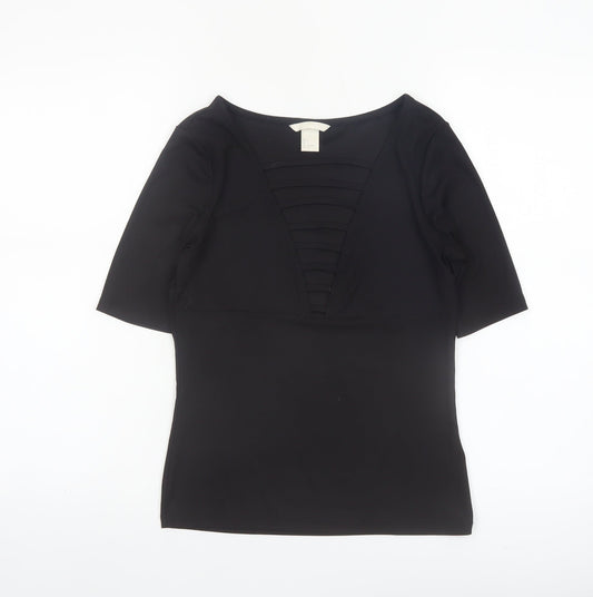H&M Women’s Black Short Sleeve V-Neck Stretch Blouse Size S