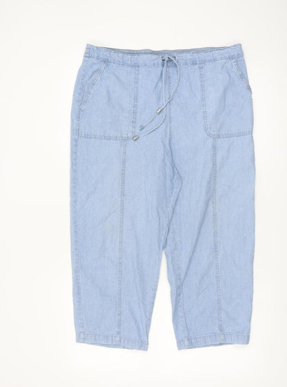 Isle Essentials Women’s Blue Cotton Cropped Trousers Size 16