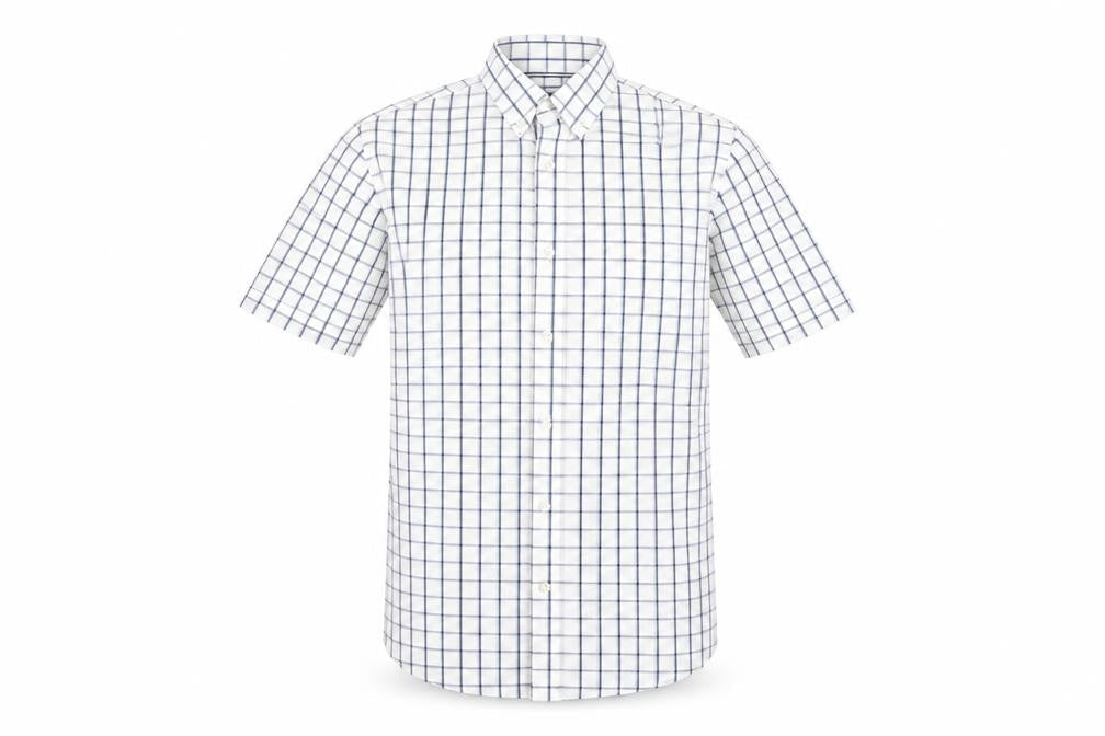 Maine New England Men’s White Check Short Sleeve Button-Up Shirt M