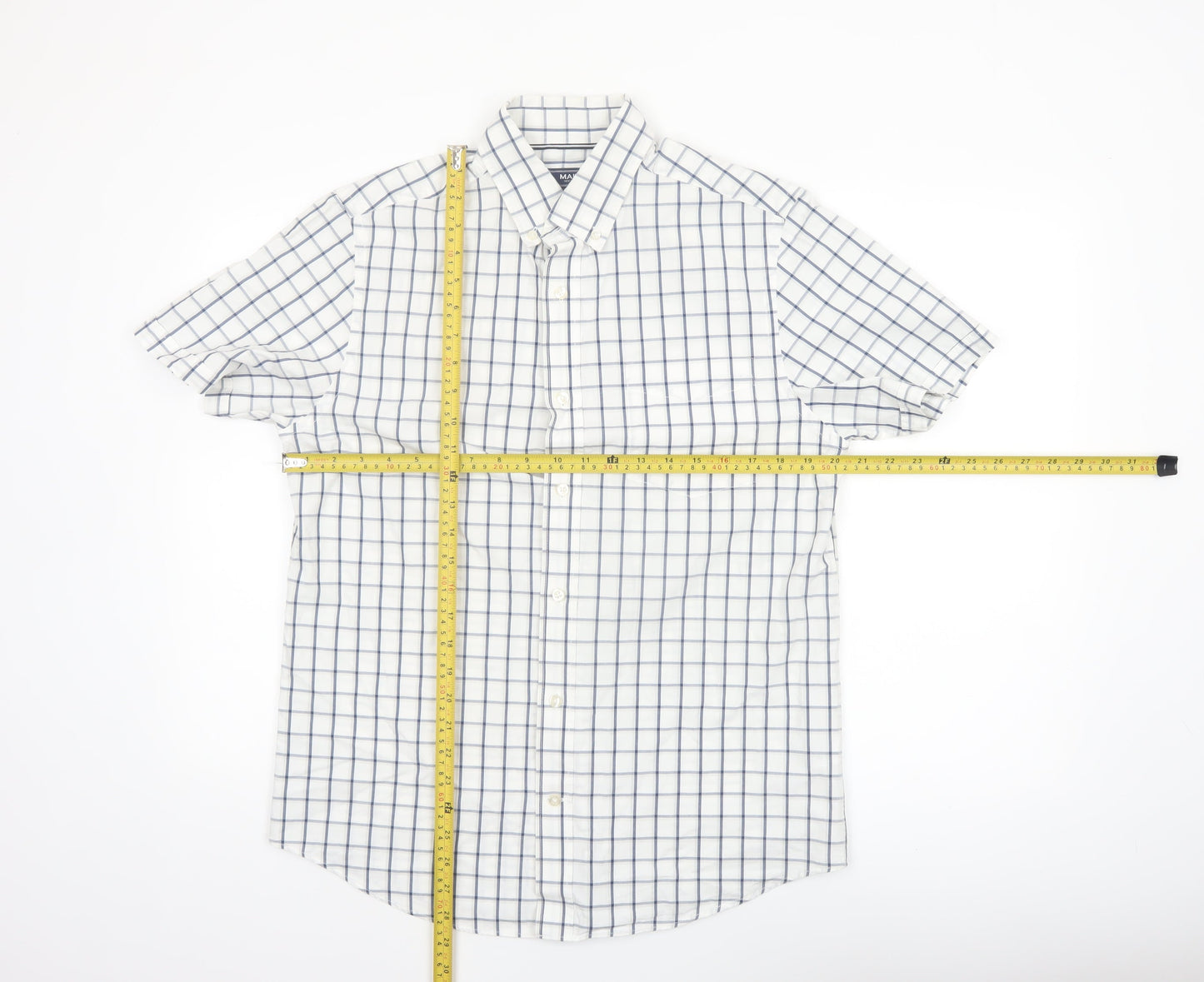 Maine New England Men’s White Check Short Sleeve Button-Up Shirt M