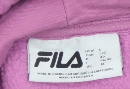 Fila Women Pink Pullover Hoodie UK 14 Stylish Logo Cotton Blend