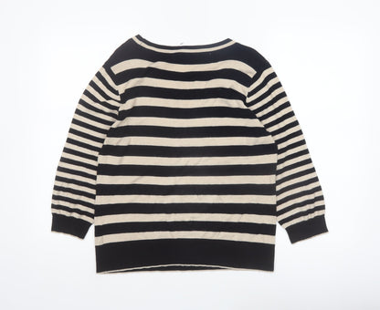 Marks and Spencer Women Black Stripe Knit Jumper Size 14 Per Una