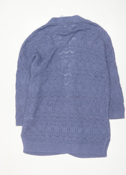 Fat Face Women's Blue Open-Knit Long Sleeve Cardigan Size 16