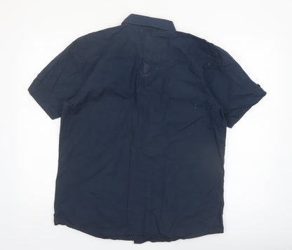 Bench Men's Blue Cotton Short Sleeve Button-Up Shirt L