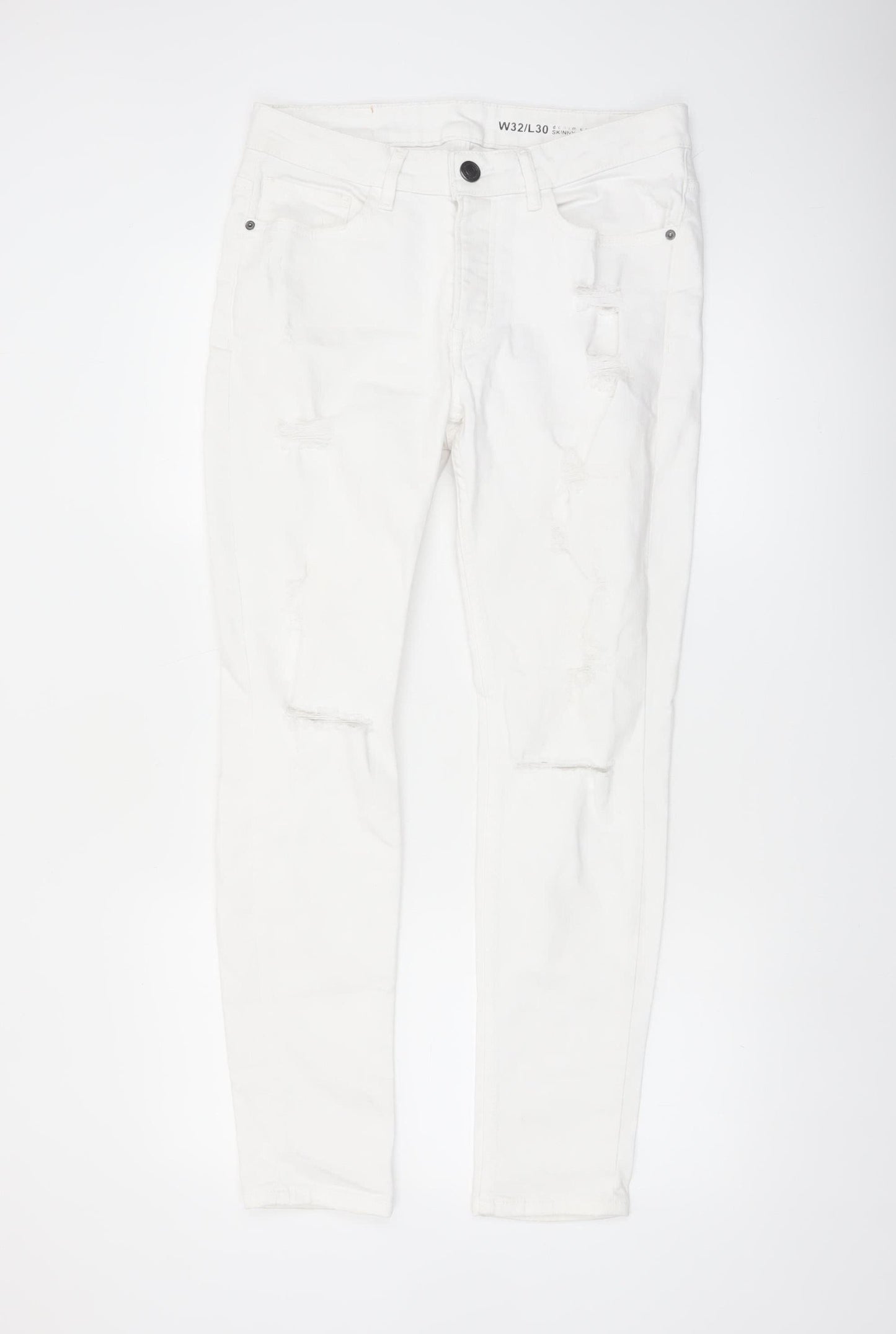 Denim Co Men's White Skinny Jeans W32 L30 Distressed Denim