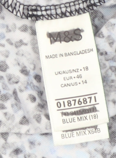 Marks and Spencer Womens Blue Floral Short Sleeve T-Shirt Size 18