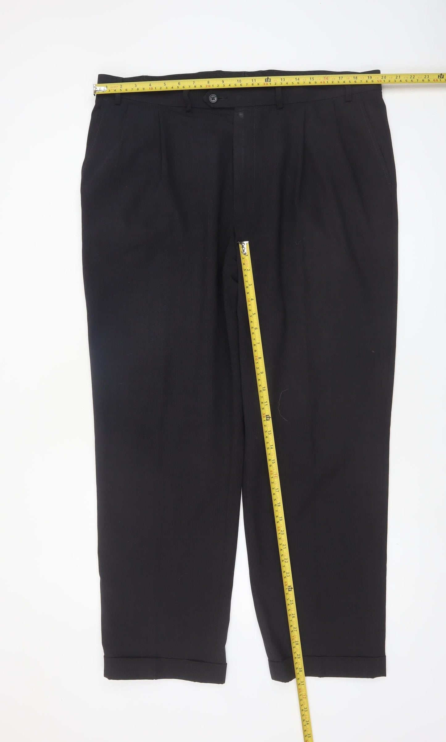 Marks and Spencer Men's Black Wool Blend Pleated Dress Trousers 40W 31L