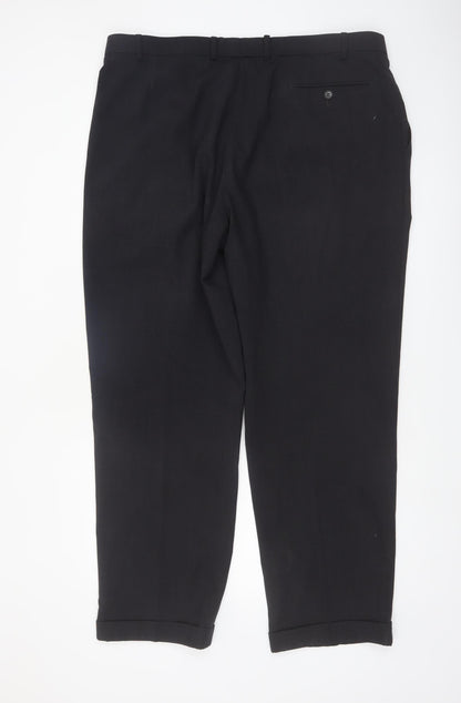 Marks and Spencer Men's Black Wool Blend Pleated Dress Trousers 40W 31L