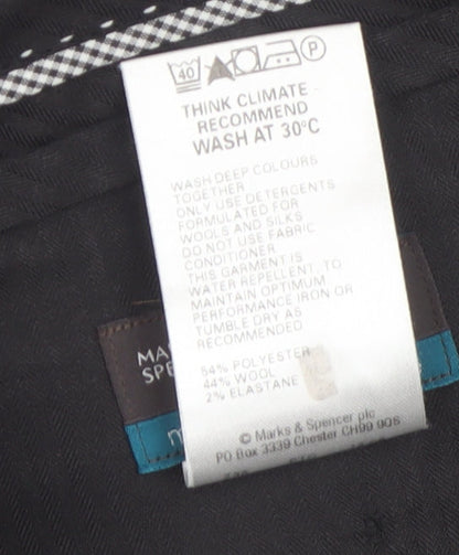 Marks and Spencer Men's Black Wool Blend Pleated Dress Trousers 40W 31L