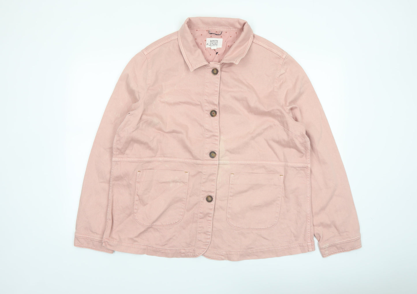 White Stuff Women Pink Cotton Jacket Size 20 Buttoned Casual Style