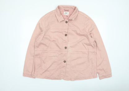 White Stuff Women Pink Cotton Jacket Size 20 Buttoned Casual Style