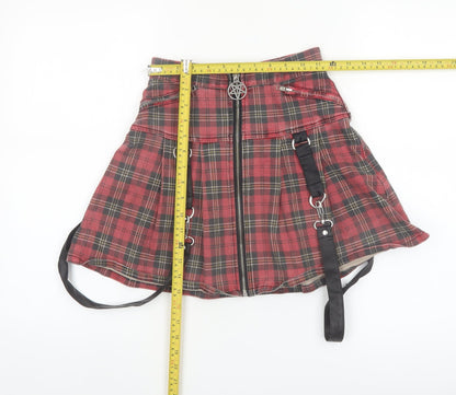 Killstar Women's Red Plaid Gothic Pleated Mini Skirt XS