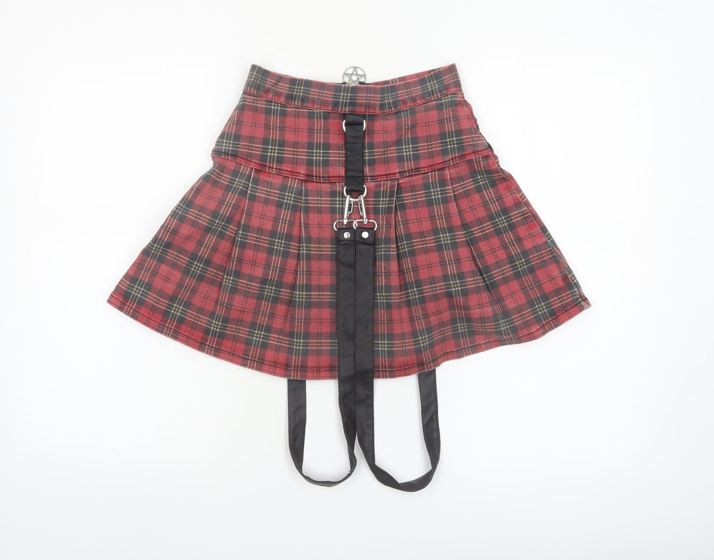 Killstar Women's Red Plaid Gothic Pleated Mini Skirt XS