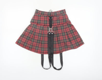 Killstar Women's Red Plaid Gothic Pleated Mini Skirt XS