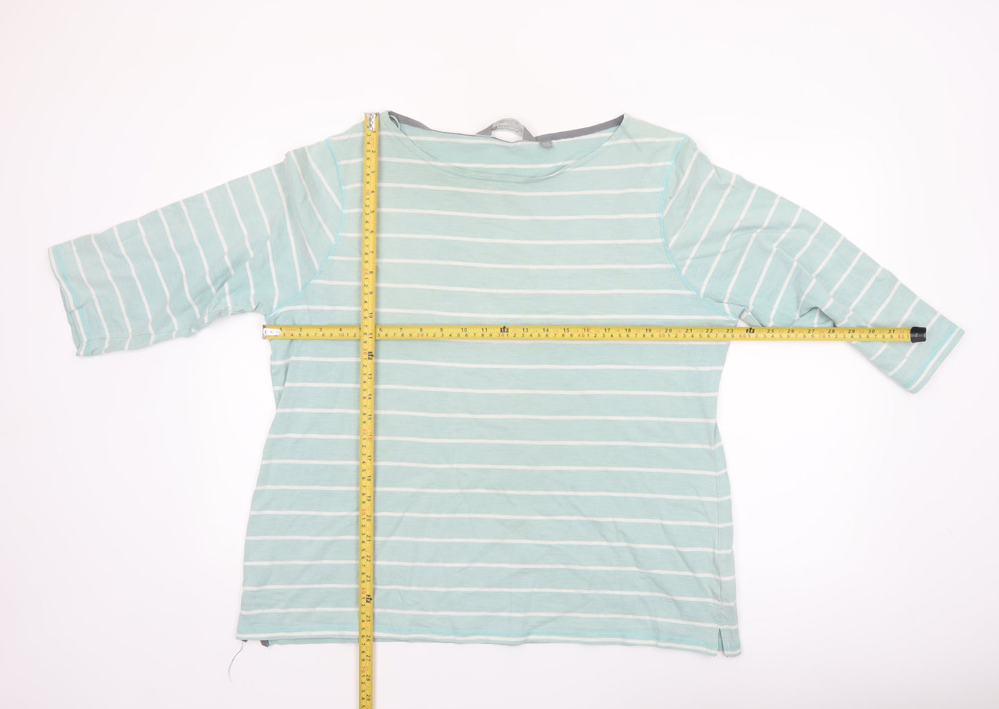Mountain Warehouse Womens Blue Striped 3/4 Sleeve Cotton Boat Neck Top UK 20