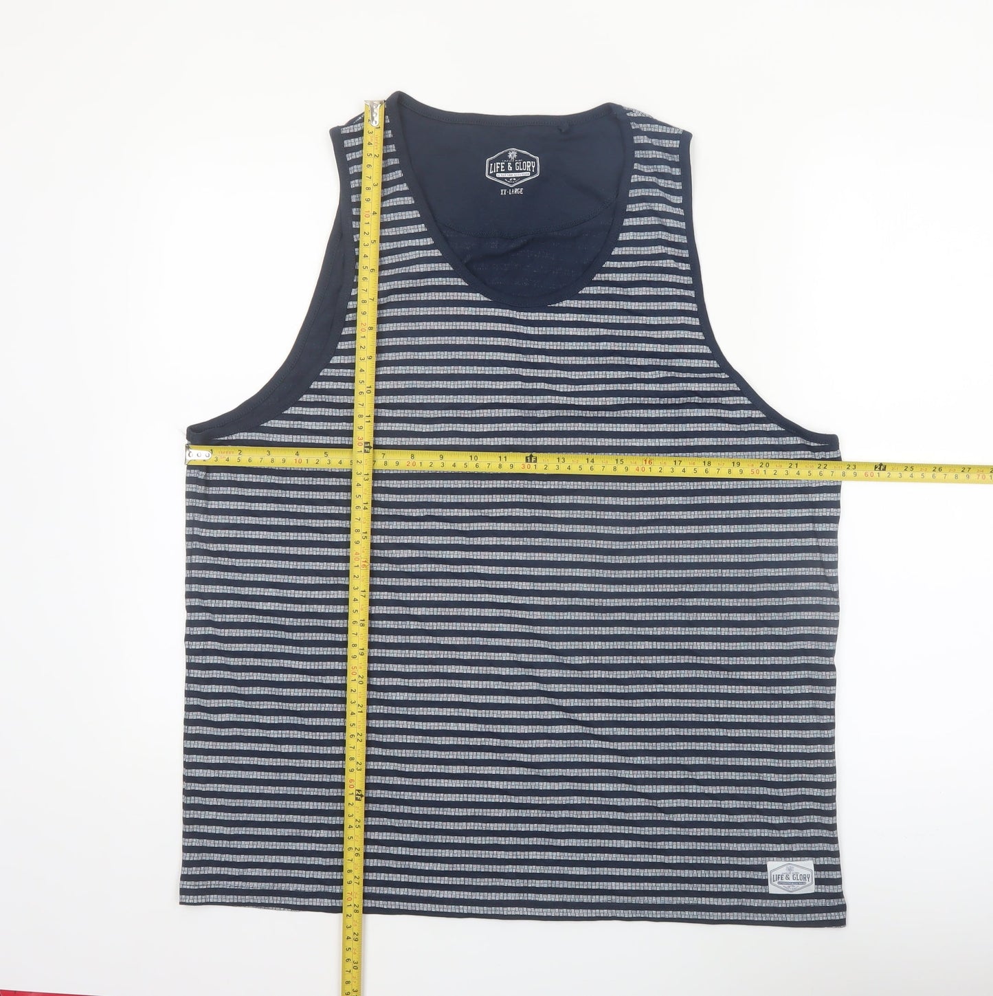 Life & Glory Men's Blue Striped Cotton Sleeveless Tank Top 2XL