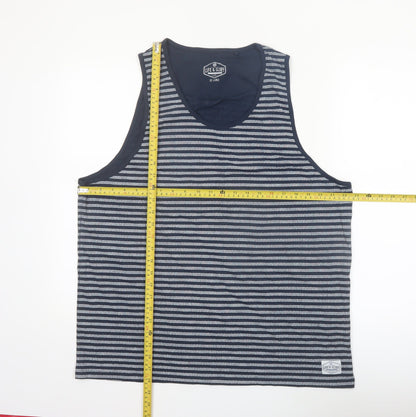 Life & Glory Men's Blue Striped Cotton Sleeveless Tank Top 2XL