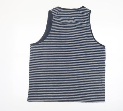 Life & Glory Men's Blue Striped Cotton Sleeveless Tank Top 2XL