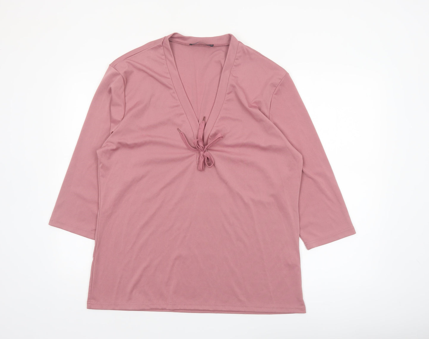 Incerun Women’s Pink 3XL Tunic Top with Tie V-Neck 3/4 Sleeve