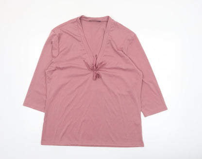 Incerun Women’s Pink 3XL Tunic Top with Tie V-Neck 3/4 Sleeve