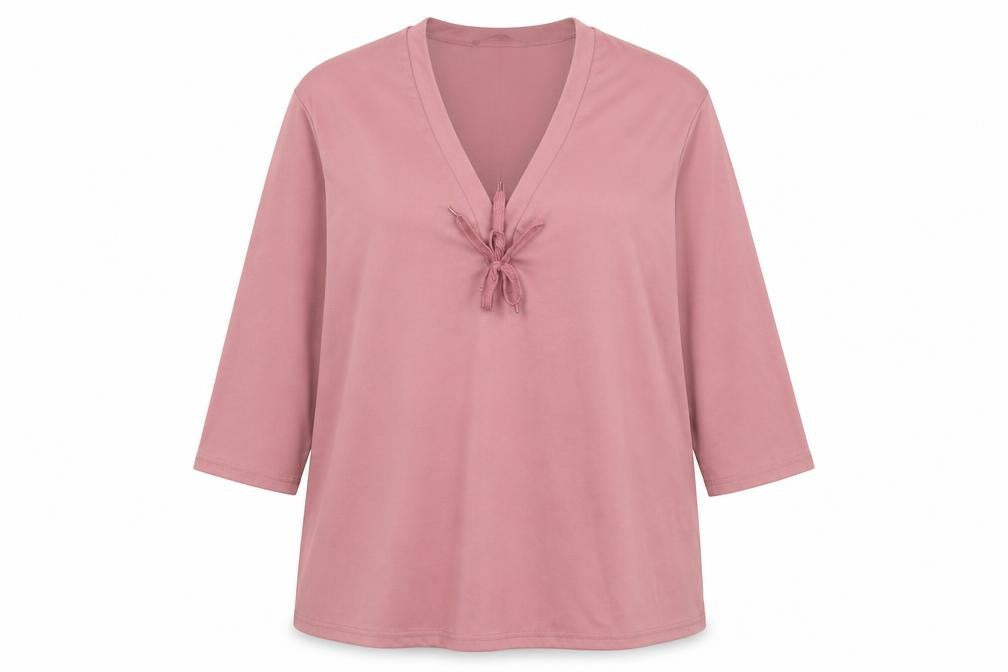 Incerun Women’s Pink 3XL Tunic Top with Tie V-Neck 3/4 Sleeve