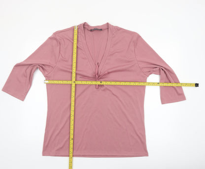 Incerun Women’s Pink 3XL Tunic Top with Tie V-Neck 3/4 Sleeve