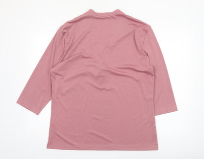 Incerun Women’s Pink 3XL Tunic Top with Tie V-Neck 3/4 Sleeve