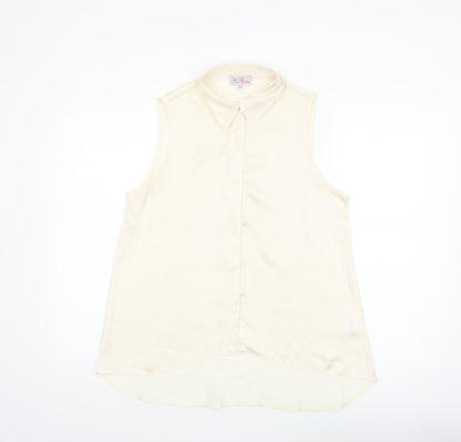 Be Beau Womens Ivory Sleeveless Collared Blouse Size 12