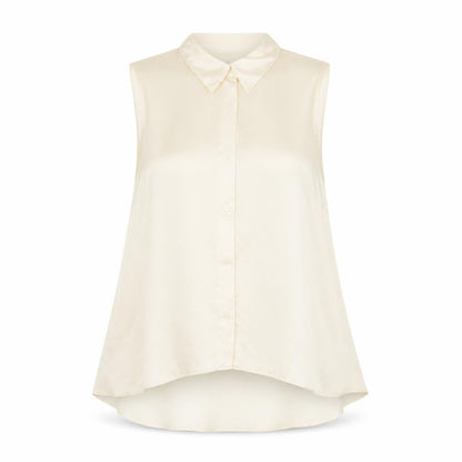 Be Beau Womens Ivory Sleeveless Collared Blouse Size 12