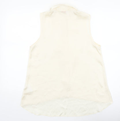Be Beau Womens Ivory Sleeveless Collared Blouse Size 12