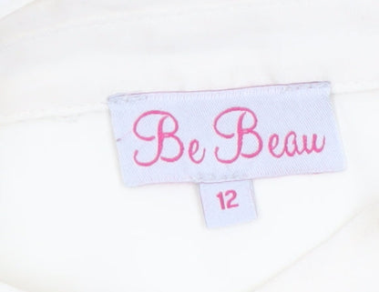Be Beau Womens Ivory Sleeveless Collared Blouse Size 12