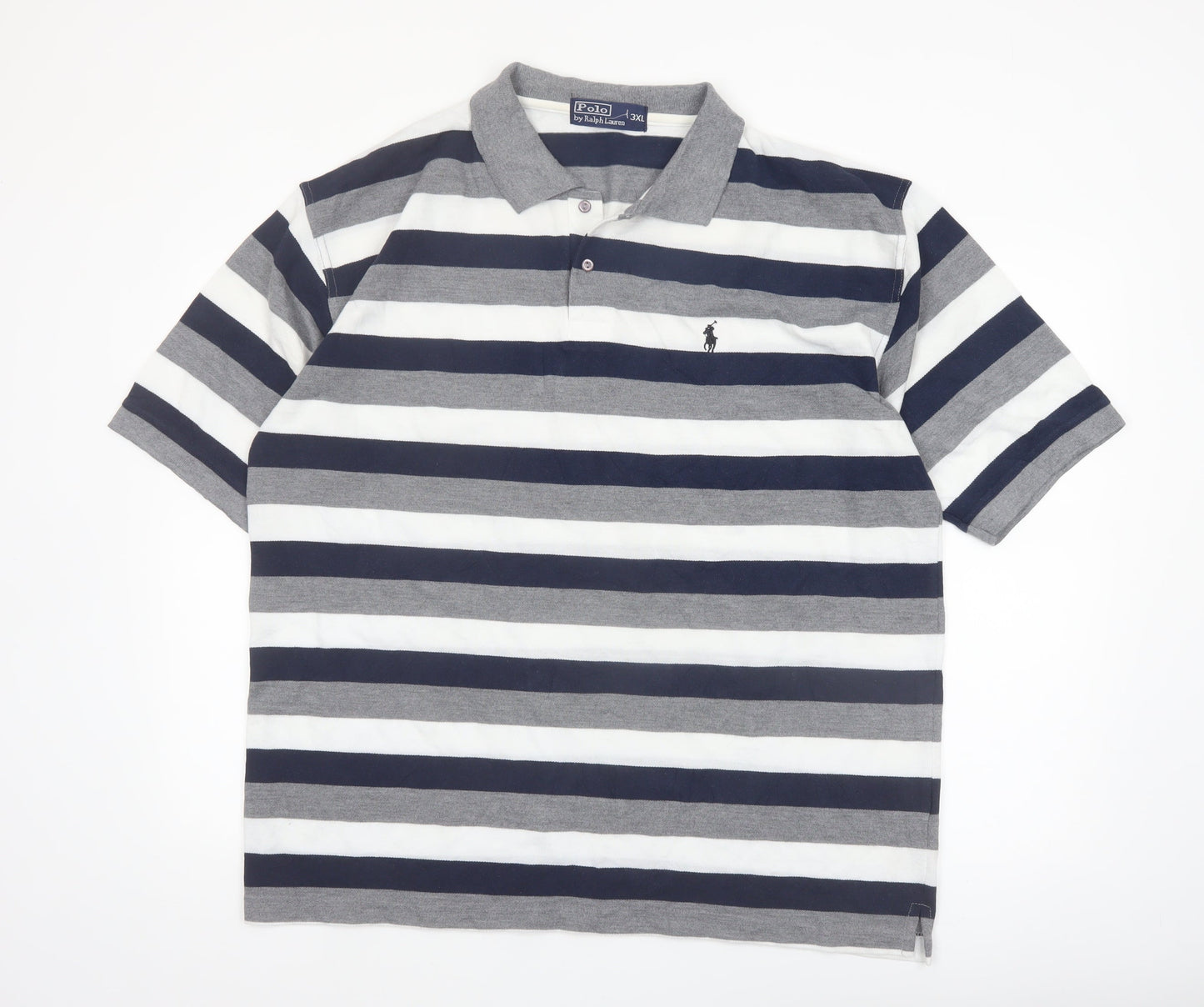 Ralph Lauren Men's 3XL Striped Cotton Polo Shirt Grey Navy